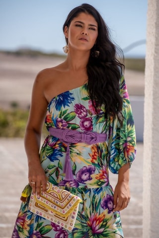 Abito asimmetrico in seta - Verde