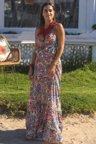 Abito lungo in seta - Multicolore