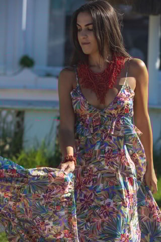 Abito lungo in seta - Multicolore