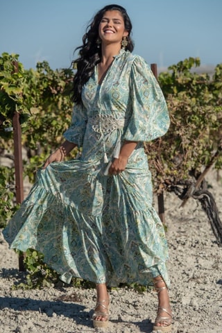 Abito lungo in seta - Blu