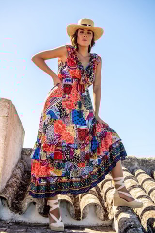 Abito lungo in seta - Multicolore