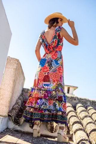 Abito lungo in seta - Multicolore