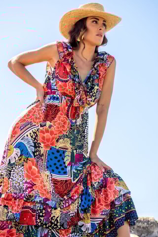 Abito lungo in seta - Multicolore