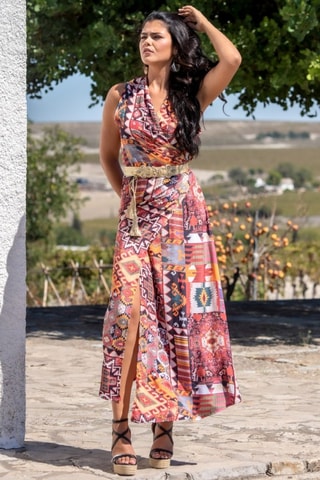 Abito lungo in seta - Multicolore