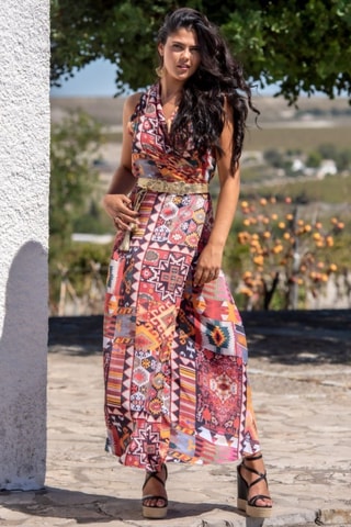 Abito lungo in seta - Multicolore