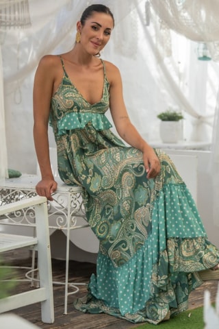 Abito lungo in seta - Verde