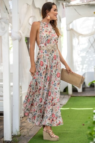 Abito lungo in seta - Beige