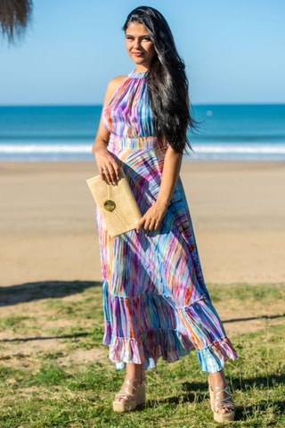 Abito lungo in seta - Multicolore