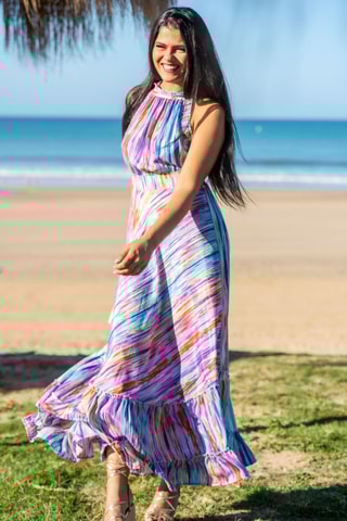 Abito lungo in seta - Multicolore