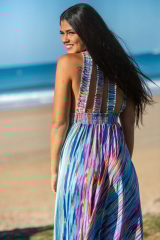 Abito lungo in seta - Multicolore