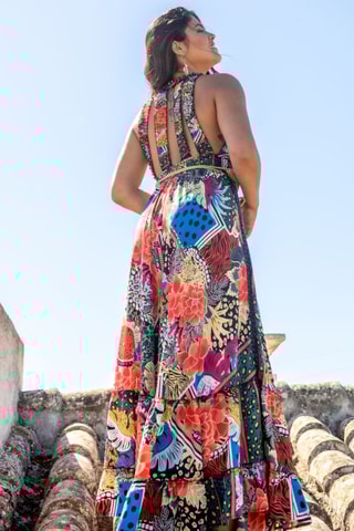 Abito lungo in seta - Multicolore