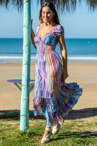 Robe longue en soie - Bleu