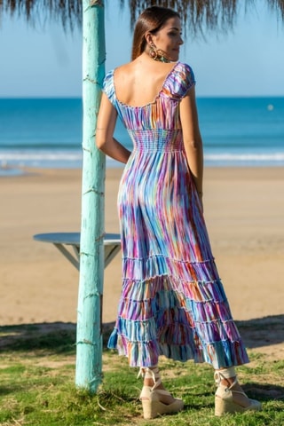 Robe longue en soie - Bleu