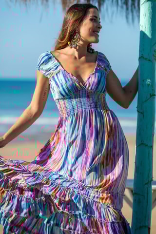 Robe longue en soie - Bleu