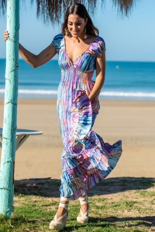 Robe longue en soie - Bleu