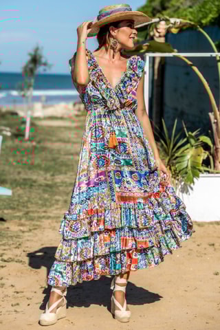 Abito lungo in seta - Multicolore