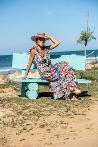 Abito lungo in seta - Multicolore