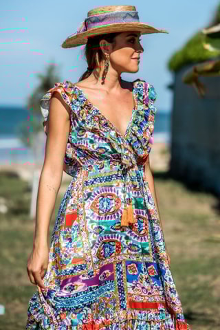 Abito lungo in seta - Multicolore