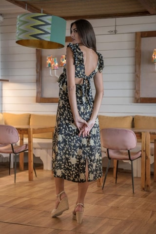 Abito midi in seta - Nero