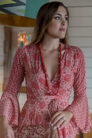 Abito a portafoglio in seta - Taupe