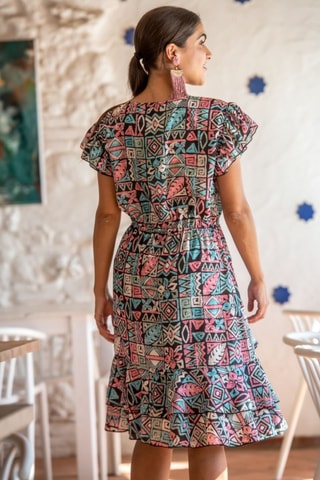 Abito con volant in seta - Multicolore