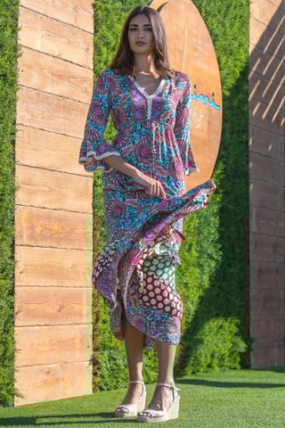 Abito lungo in seta - Multicolore