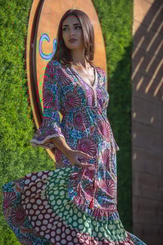 Abito lungo in seta - Multicolore