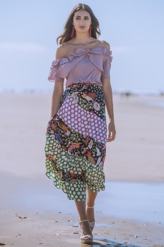 Gonna con volant in seta - Multicolore