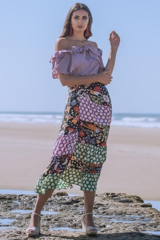 Gonna con volant in seta - Multicolore