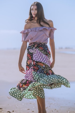 Gonna con volant in seta - Multicolore
