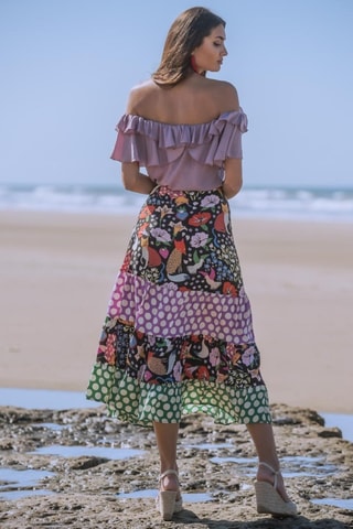 Gonna con volant in seta - Multicolore