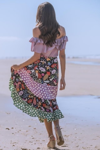 Gonna con volant in seta - Multicolore