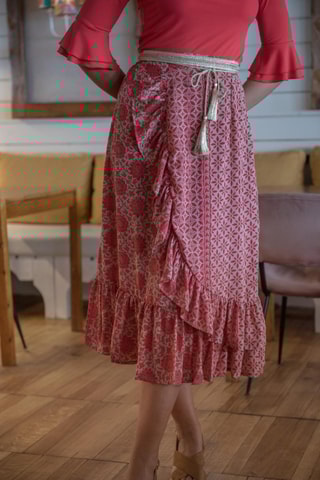 Gonna midi in seta - Taupe e corallo