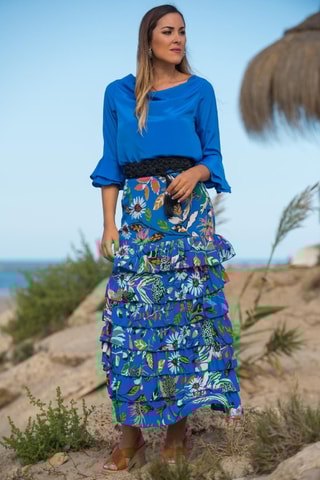 Gonna con volant in seta - Blu