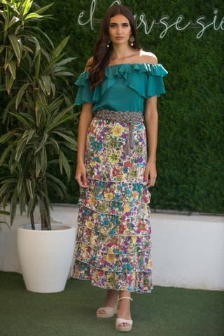 Gonna con volant in seta - Multicolore