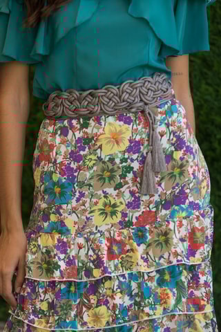 Gonna con volant in seta - Multicolore