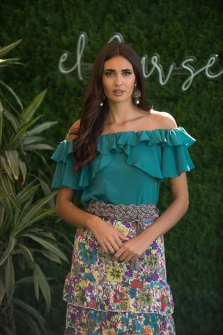 Gonna con volant in seta - Multicolore