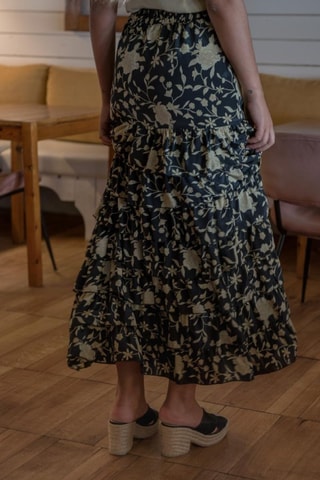 Gonna con volant in seta - Nero