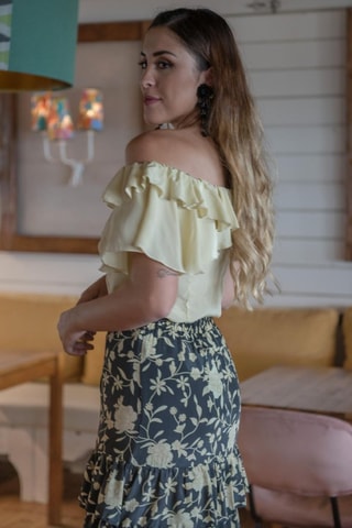 Gonna con volant in seta - Nero