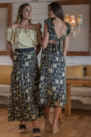 Gonna con volant in seta - Nero