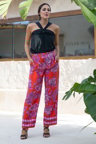 Pantaloni straight in seta - Rosso