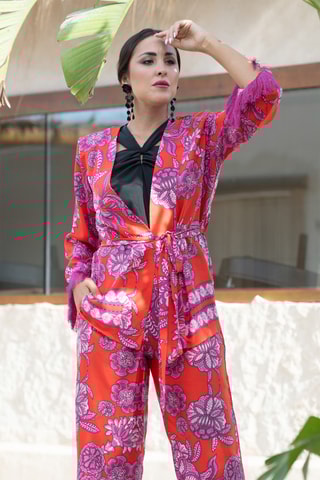 Pantaloni straight in seta - Rosso