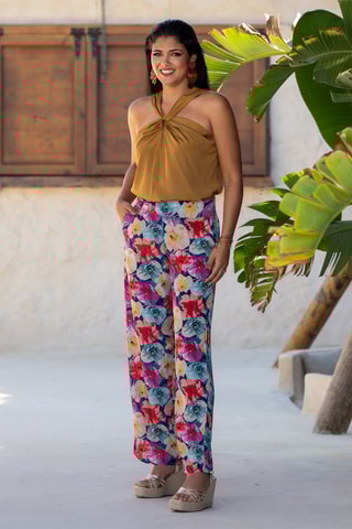 Pantaloni straight in seta - Multicolore