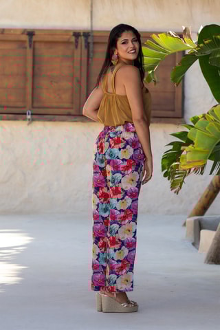 Pantaloni straight in seta - Multicolore