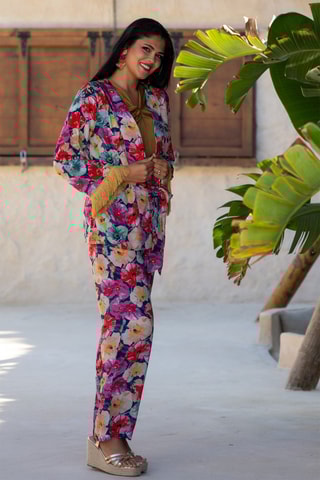 Pantaloni straight in seta - Multicolore