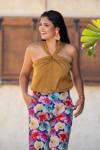 Pantaloni straight in seta - Multicolore