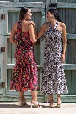 Abito midi in seta senza maniche - Nero