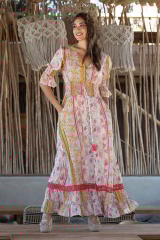 Abito lungo in seta - Ecrù