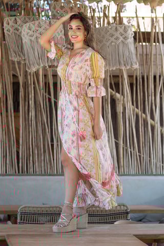 Abito lungo in seta - Ecrù