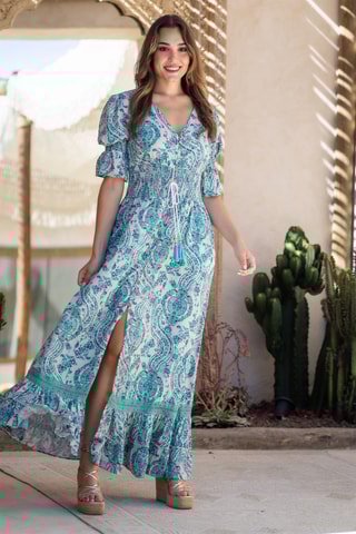 Abito lungo in seta - Blu